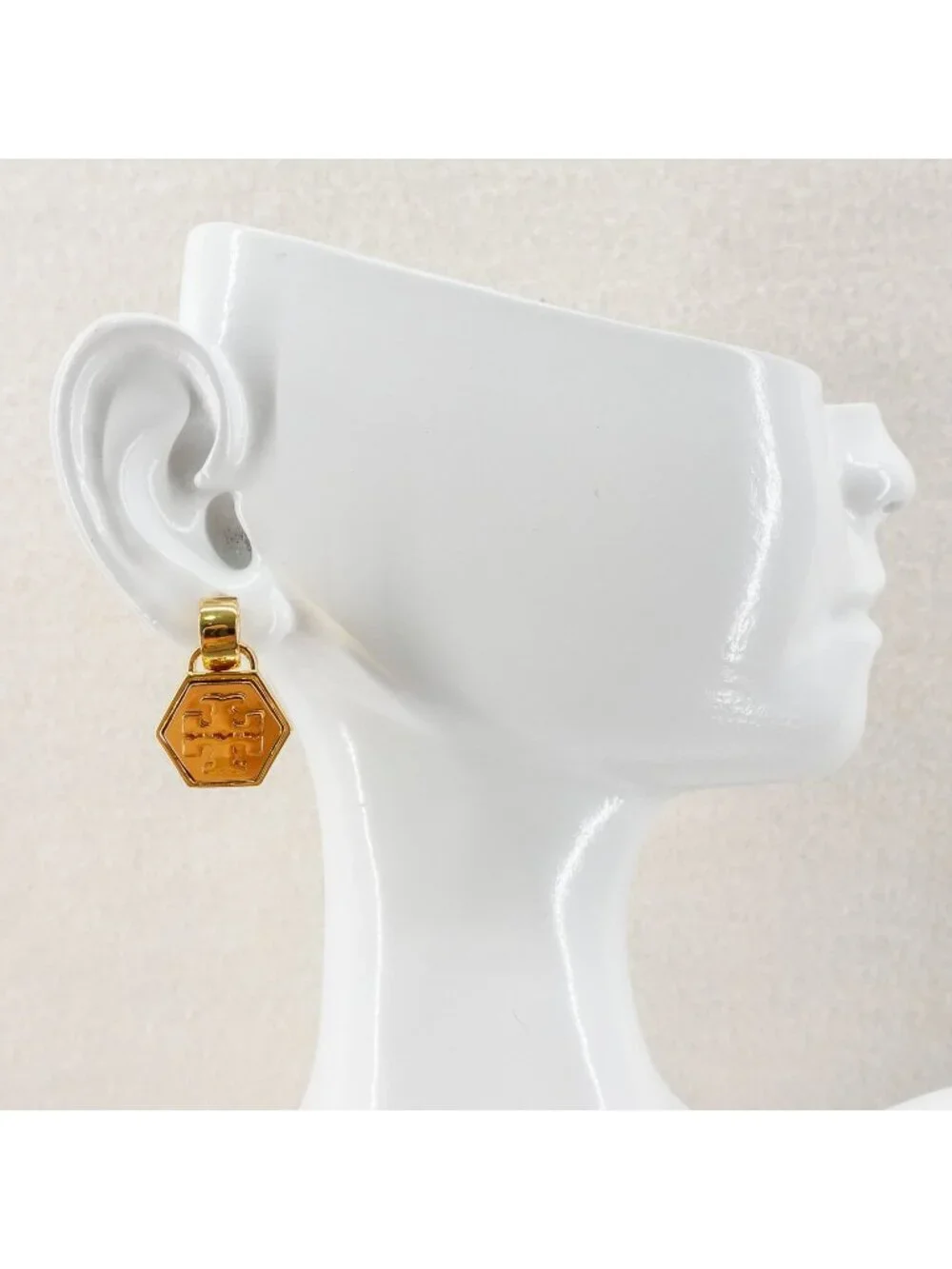 Tory Burch Mother of Pearl Geo Drop Earrings Gold OS